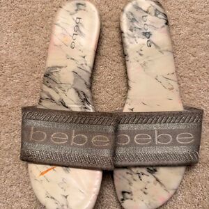 Bebe Women's Silver and Grey Slides